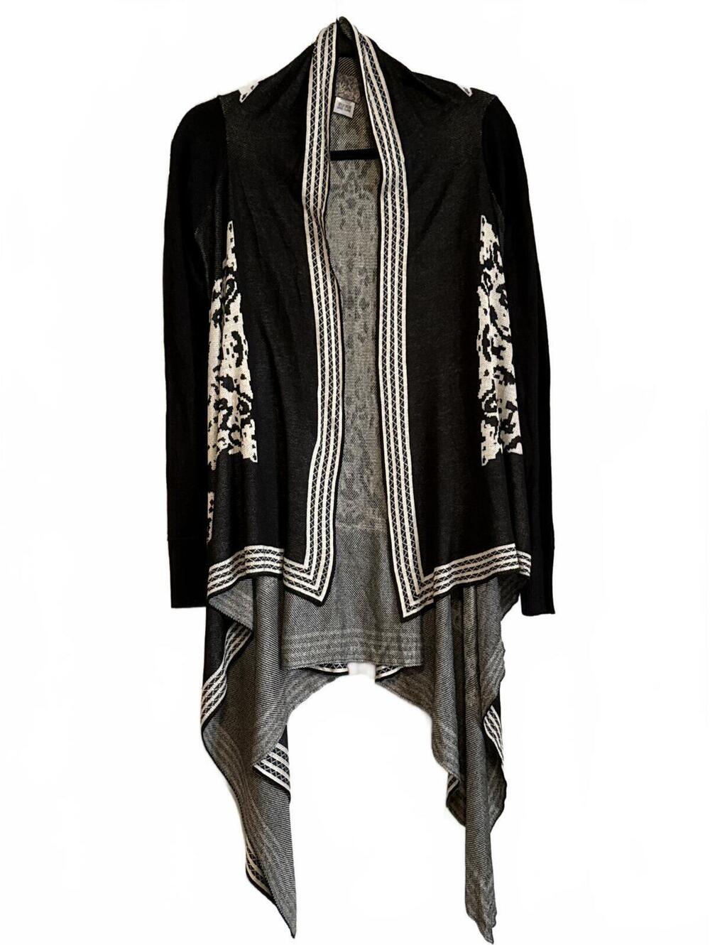 Vocal  Black and Cream Open Front Cardigan Sweater Large XL